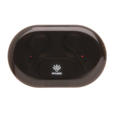 Auriculares inalámbricos promocionalesTWS con logotipo iluminado en estuche de carga